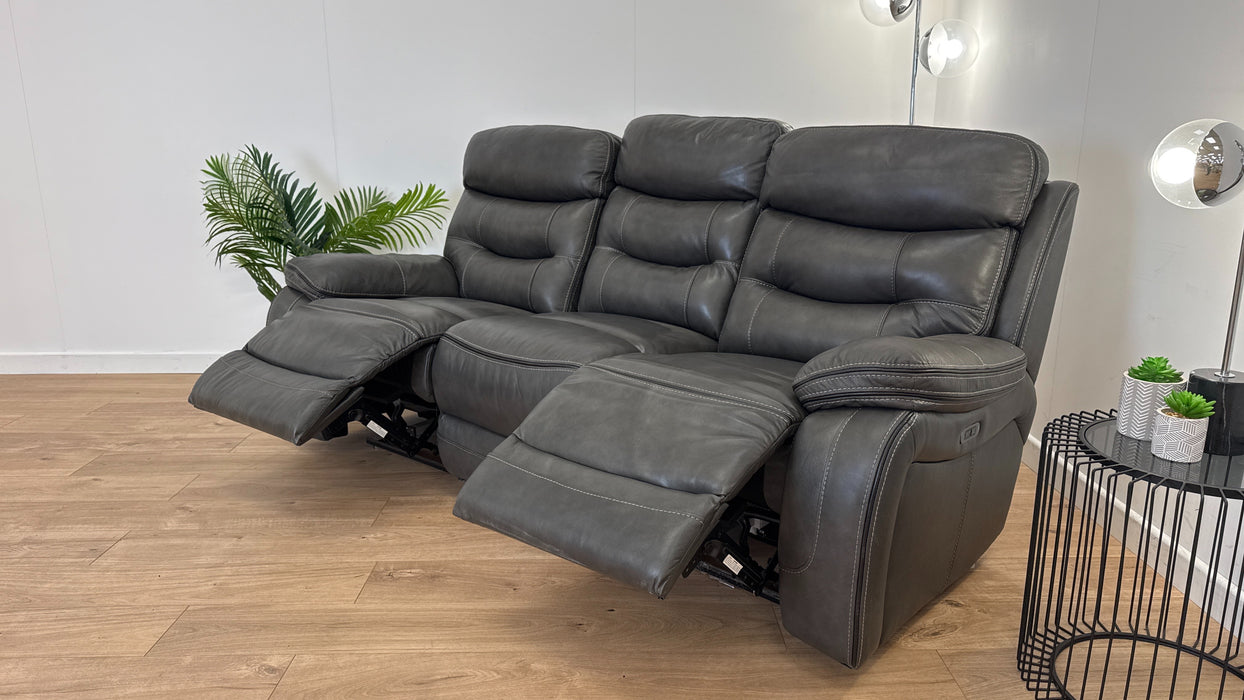 Vinson 3 Seater - Leather Power Reclining Sofa - Graphite