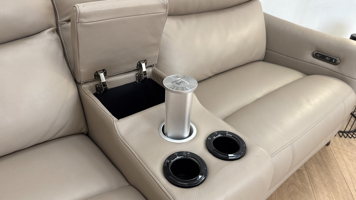 Sofology Renato Leather 2.5 Seater Console Power Recliner in Trusty Embossed Stone
