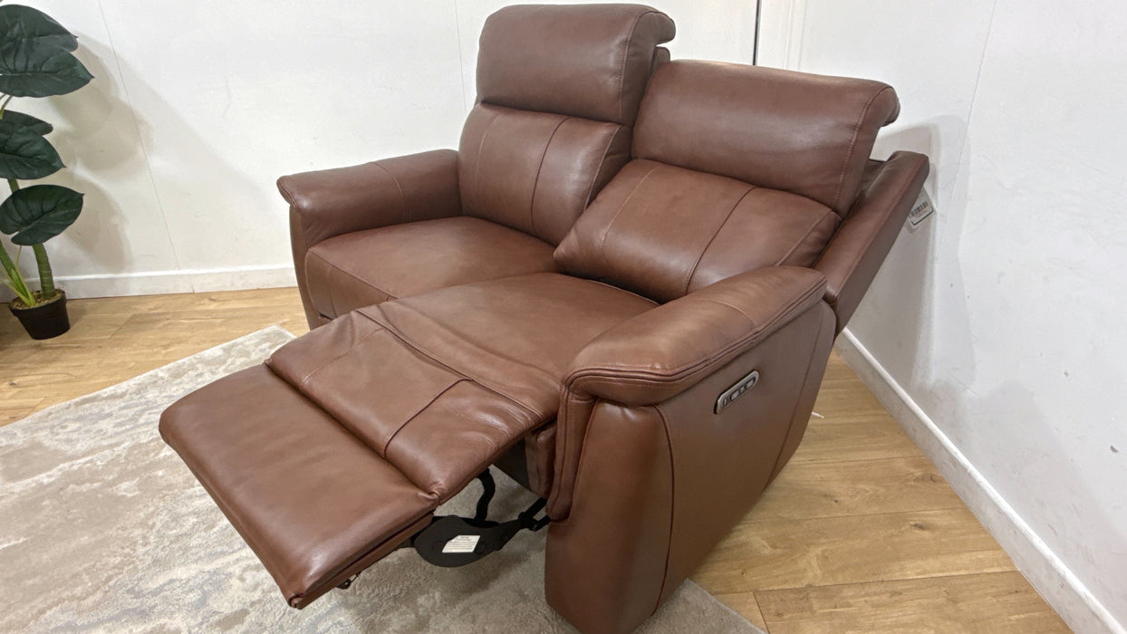 Sofology Bradie Leather 2 Seater Power Recliner/Headrest in Trusty Embossed Chestnut