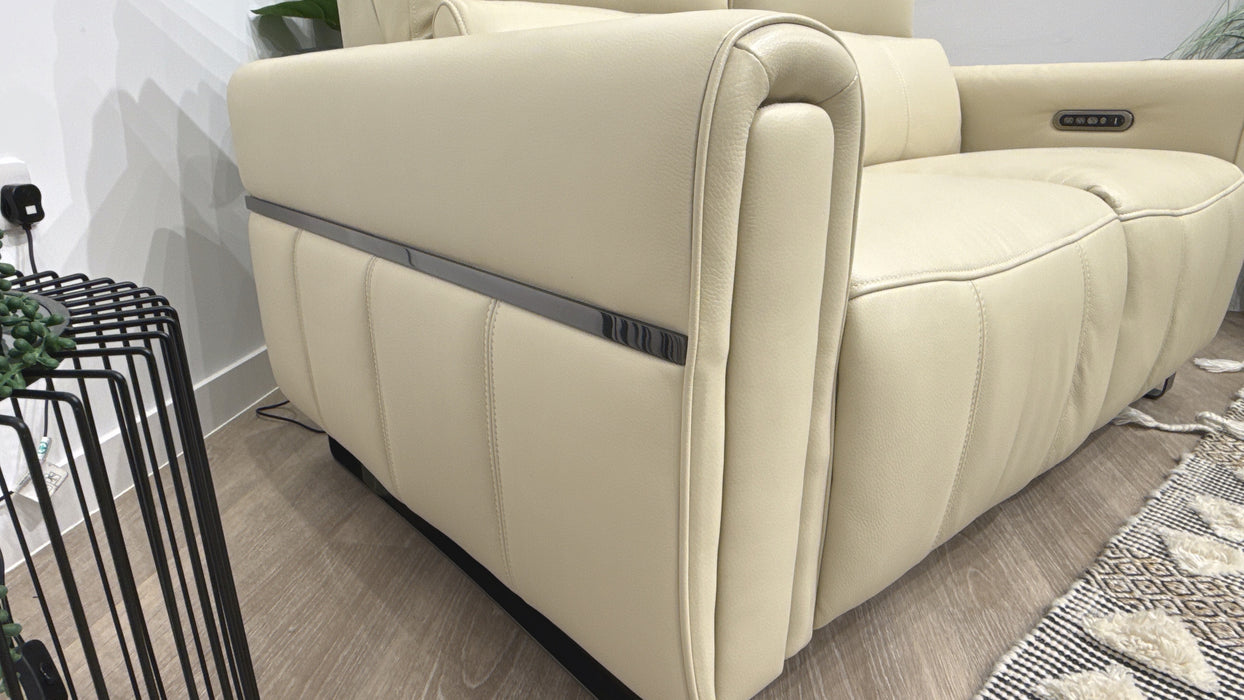Sofology Ravello Leather 2 Seater Power Recliner/Headrest Lumbar Support in Trusty Embossed Bone China