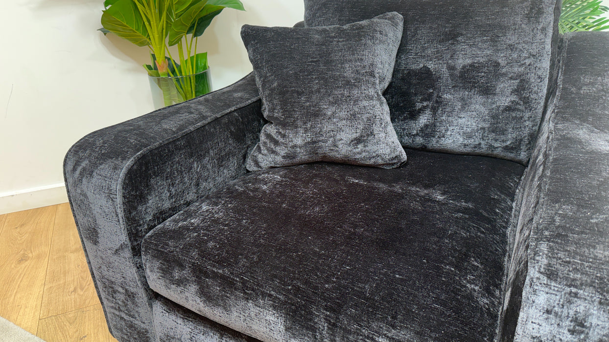 Sofology Bellagio Accent Chair Reversible Feather Flex Seat in Chunky Luxe Chenille Ebony