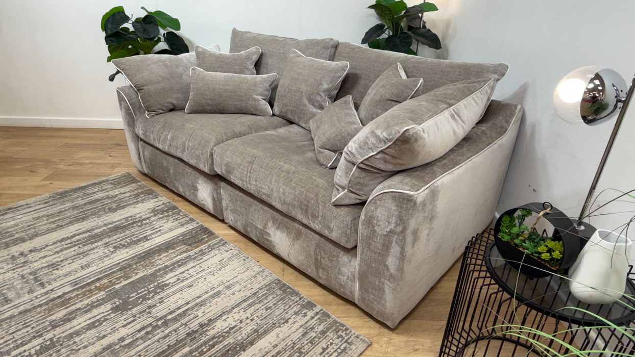 Sofology Georgio Fabric 4 Seater Split Feather Flex Seats in Luxe Chenille Stone Mix