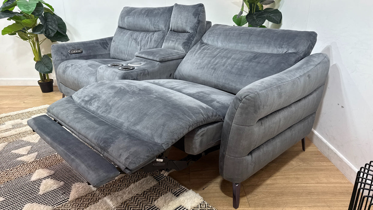 Sofology Renato Fabric 2.5 Seater Console Power Recliner in Heritage Velvet Granite