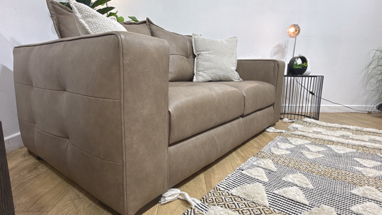 Sofology Artisan Leather 3 Seater in Relaxed Natural Grain Taupe/Natural Mix