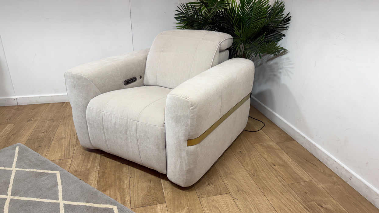 Sofology Lumiere Fabric Chair Power Recliner/Headrest in Relaxed Chenille Cotton