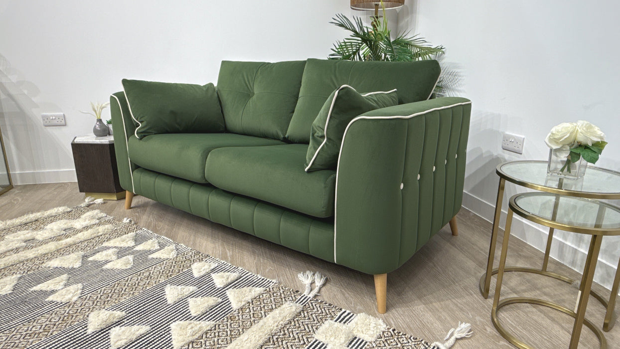 Sofology Remy Fabric 2 Seater in Super Matt Velvet Moss Mix With Cream Contrast Piping