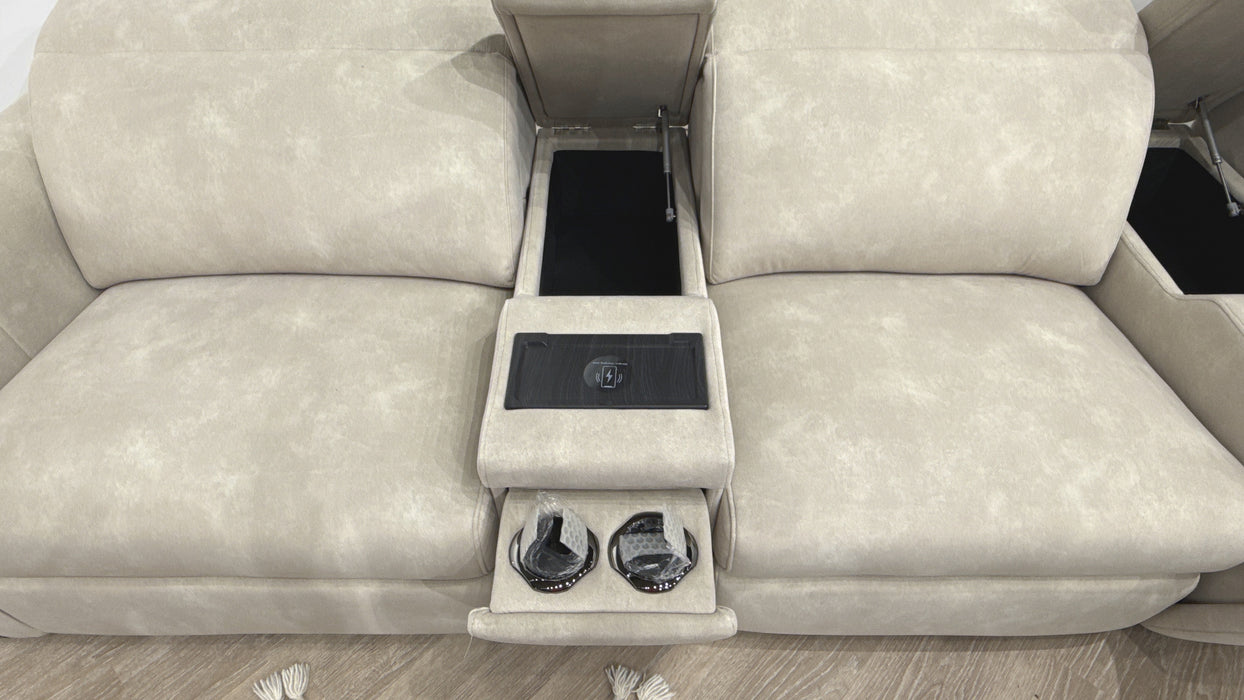Sofology Kingsbridge 3 Seater Triple Power Recliner Cinema Sofa in Flecked Fabric Ivory