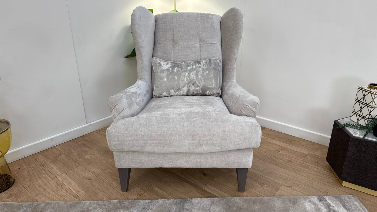 Sofology Highgrove Fabric Accent Chair in Chenille Oyster/ Brushed Metal Mix