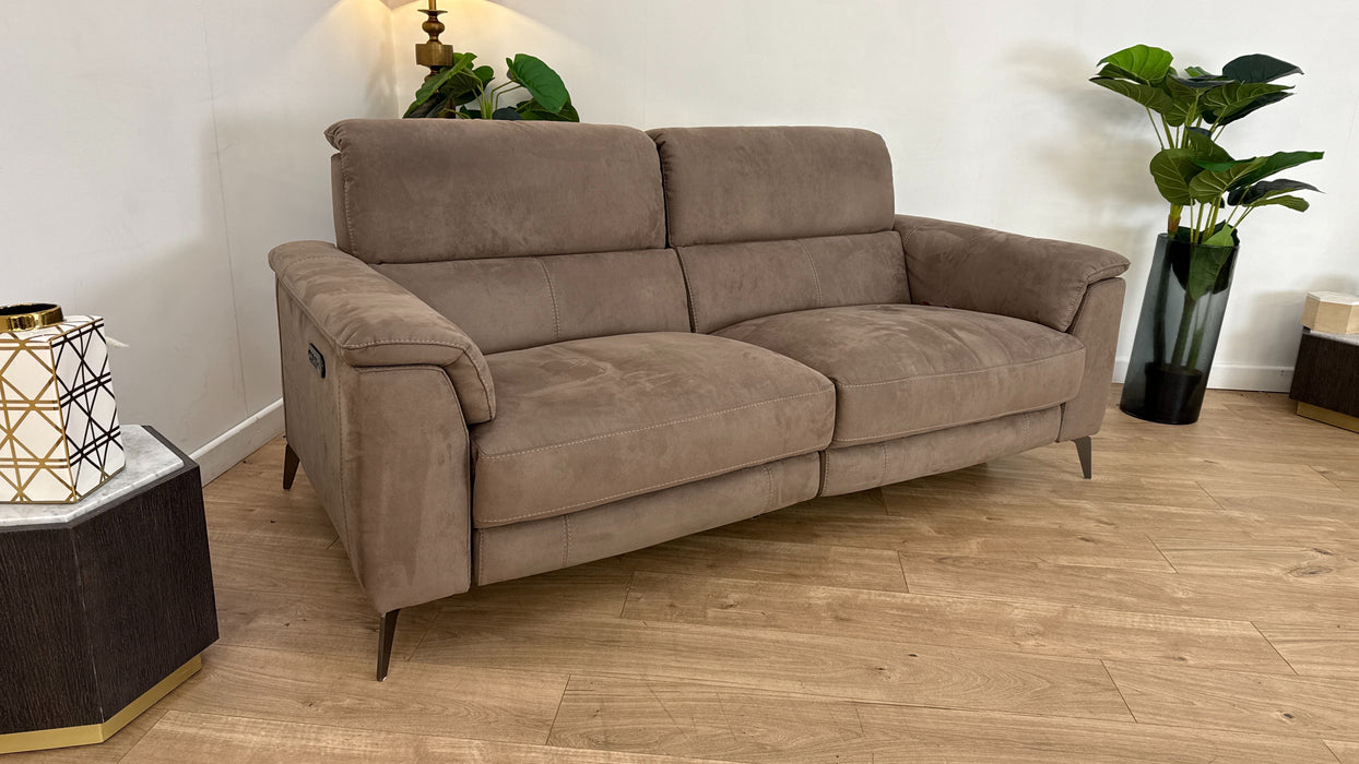 Sofology Illinois Fabric 3 Seater Power Recliner/Headrest in Lifestyle Textured Cappuccino