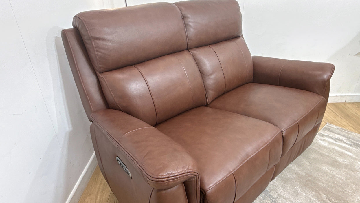Sofology Bradie Leather 2 Seater Power Recliner/Headrest in Trusty Embossed Chestnut