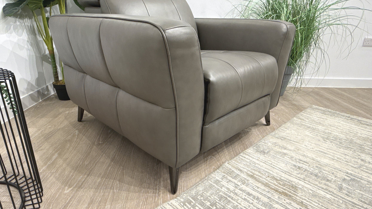 Sofology Jax Leather Chair Power Recliner/Headrest Lumbar Support in Trusty Embossed Grey