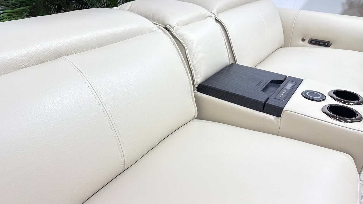 Sofology Premiere Leather 2.5 Seater Smart Console Power Recliner/Headrest Heated Seats in Trusty Embossed Bone China