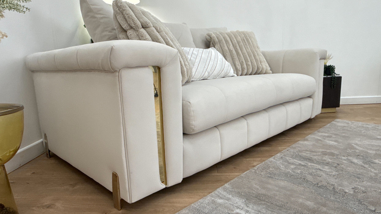 Sofology The Oscar Fabric 2 Seater with Gold Trim in Super Matt Velvet Ecru