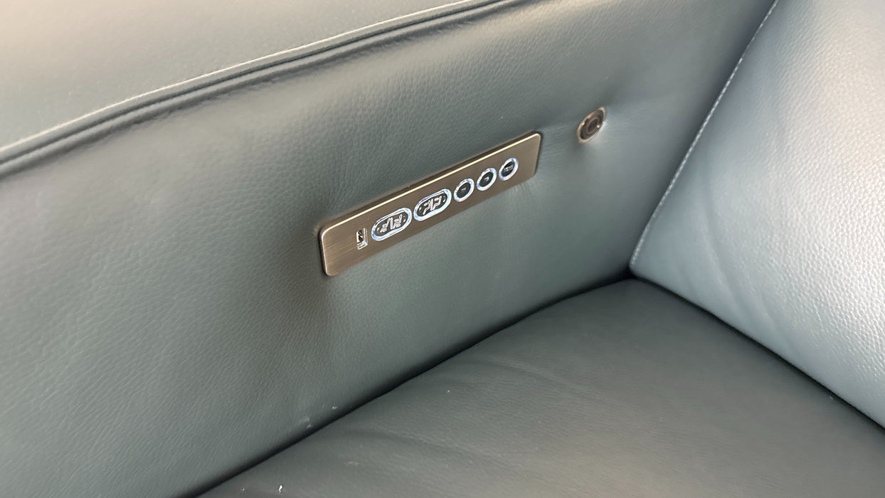 Sofology The Horizon Leather Loveseat Power Recliner/Headrest Heated Seat in Trusty Embossed Peacock