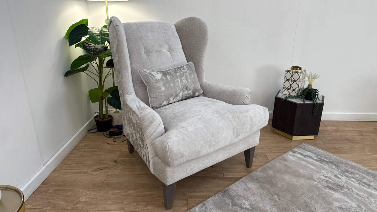Sofology Highgrove Fabric Accent Chair in Chenille Oyster/ Brushed Metal Mix