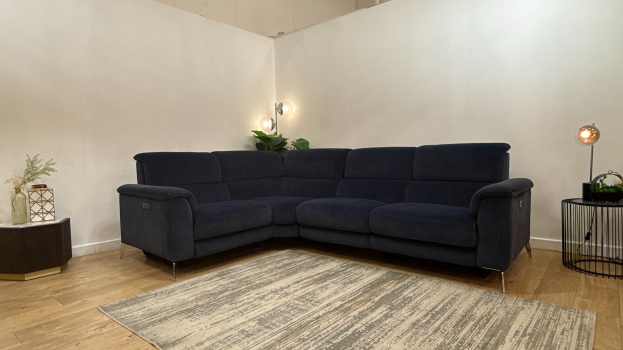 Sofology Illinois Fabric 1 Corner 2 Power Recliner/Headrest in Lifestyle Mottled Navy Blue