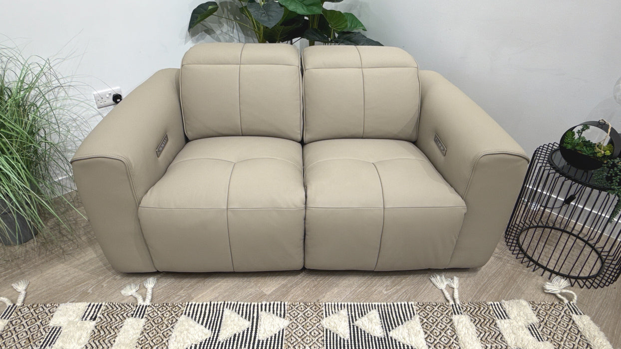 Sofology Riviera Leather 2 Seater Power Recliner/Headrest in Trusty Super Matt Putty