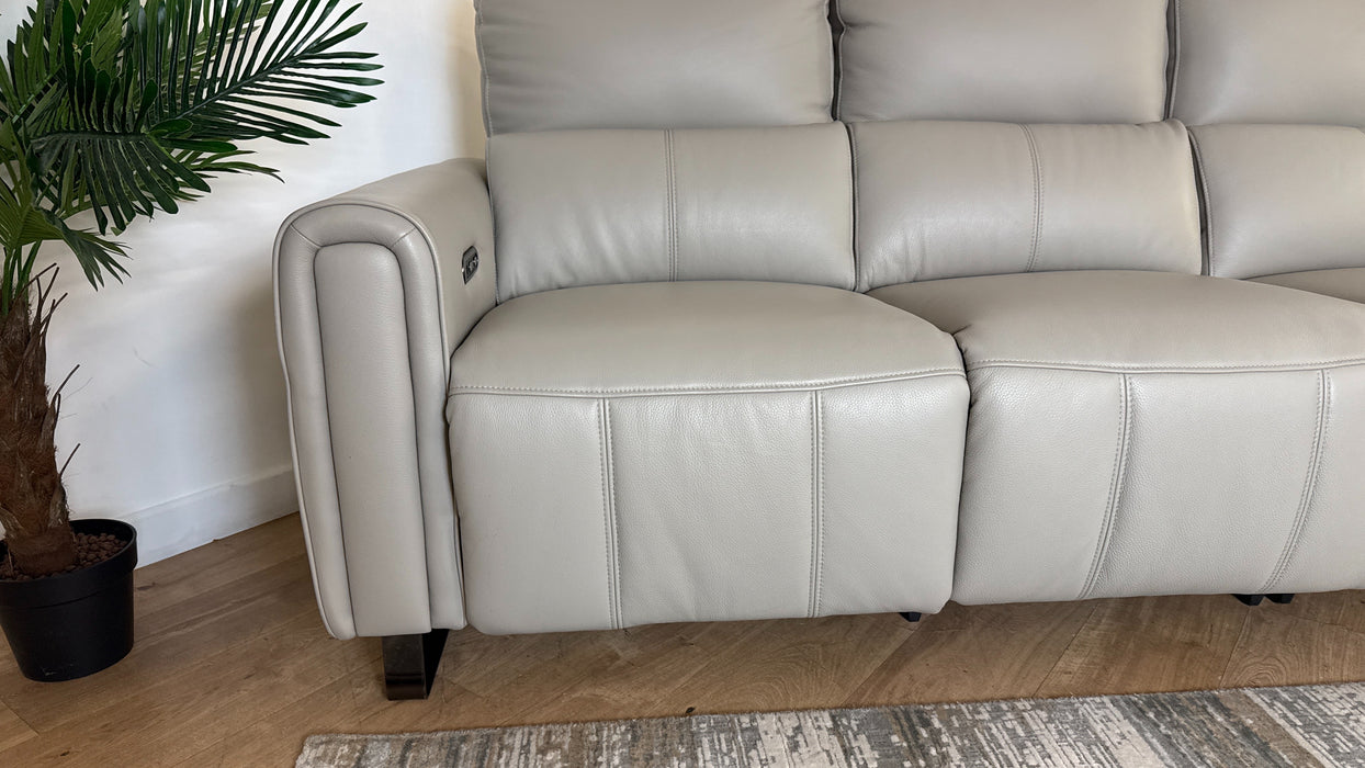 Sofology The Ravello Leather 3 Seater Power Recliner/Headrest in Trusty Embossed Light Grey