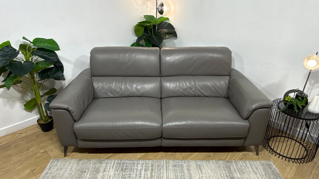 Sofology Illinois Leather 3 Seater Power Recliner/Headrest Heated Seats in Trusty Soft Sheen Fossil Grey