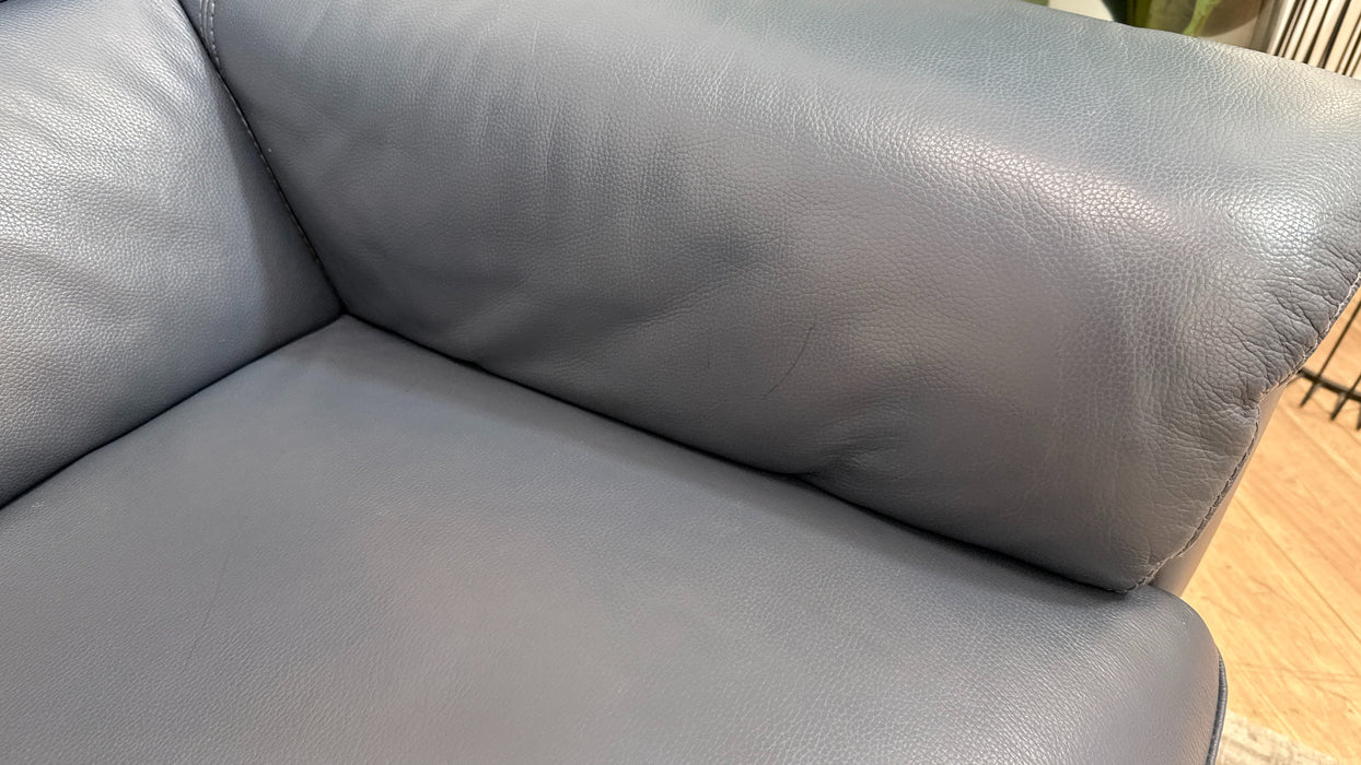 Sofology Illinois Leather 3 Seater Power Recliner/Headrest in Trusty Soft Sheen Smoke Blue
