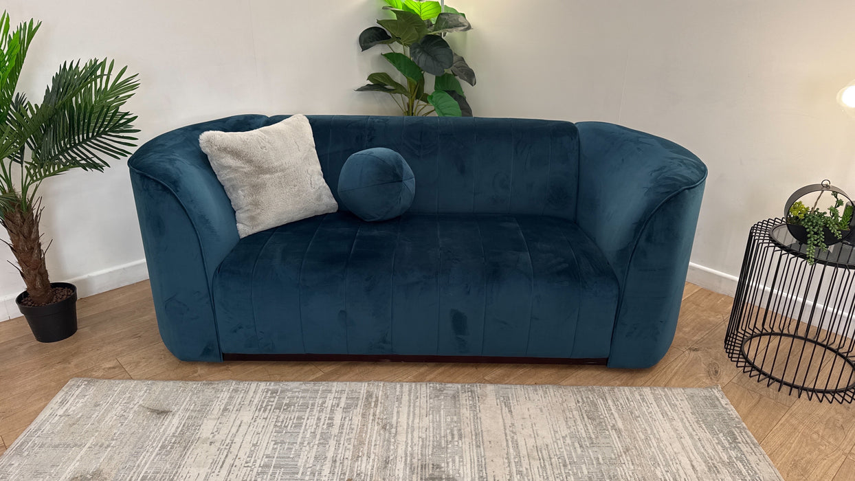 Sofology The Fitzrovia Fabric 2 Seater in Matt Velvet Navy With Dark Wood Trim