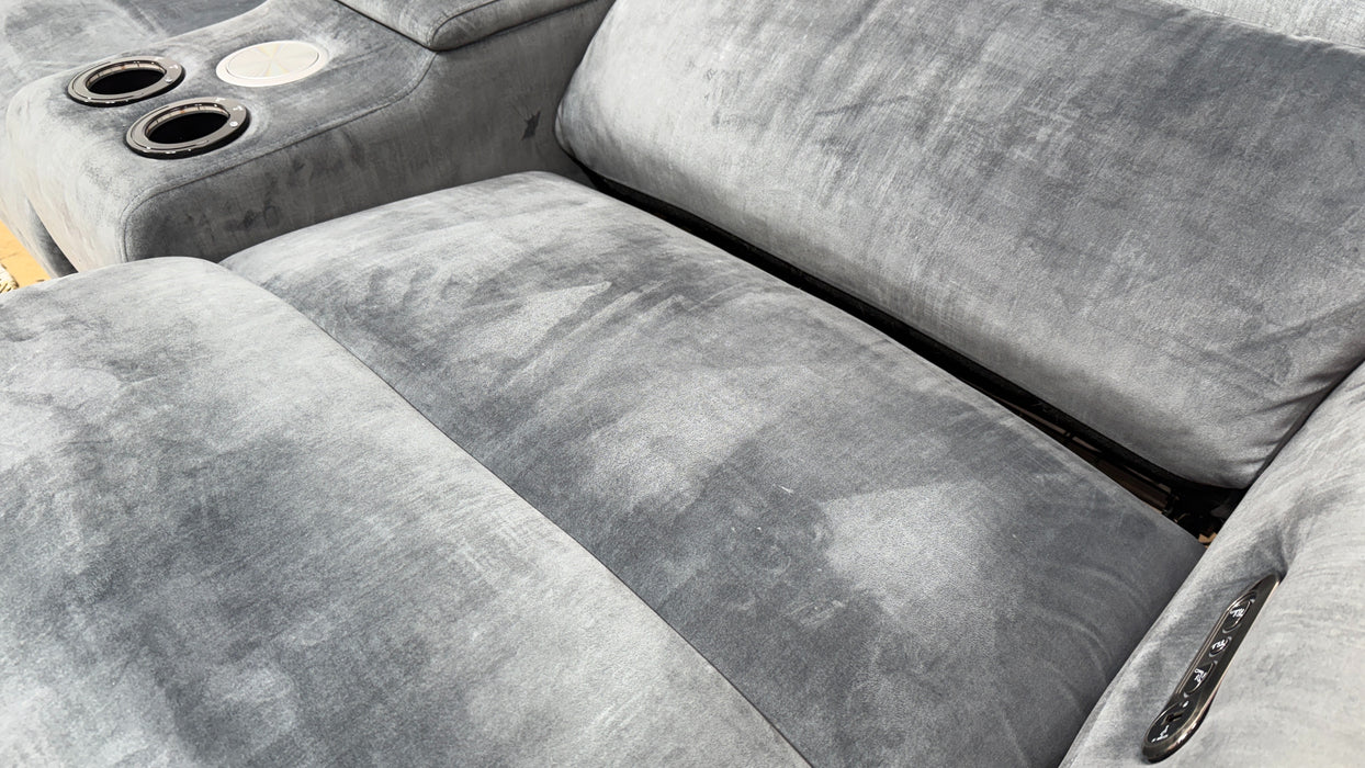 Sofology Renato Fabric 2.5 Seater Console Power Recliner in Heritage Velvet Granite