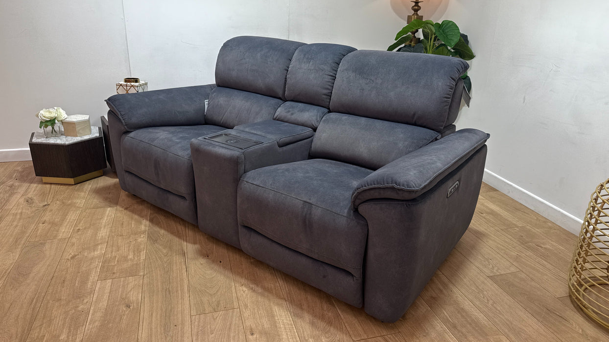 Sofology Hugo Fabric 2.5 Seater Console Power Recliner/Headrest in Lifestyle Flecked Charcoal