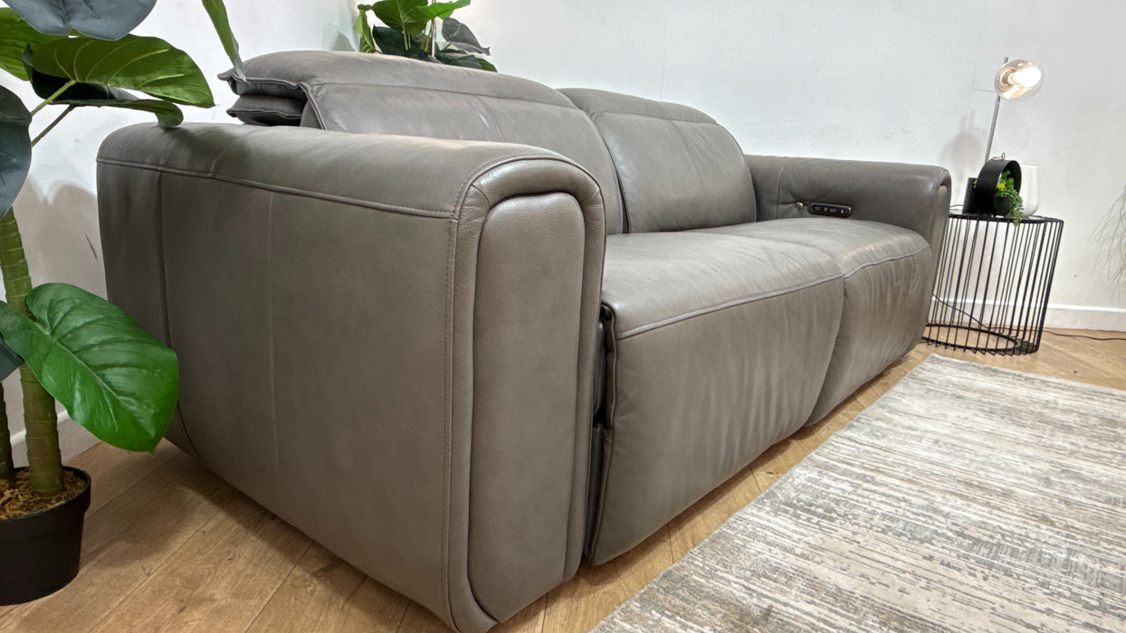 Sofology Premiere Leather 2.5 Seater Power Recliner/Headrest Heated Seat in Trusty Embossed Grey
