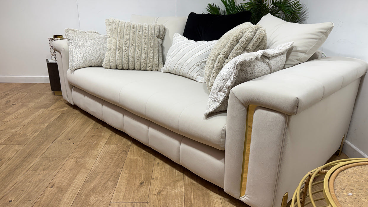 Sofology Oscar Fabric 3 Seater Gold Trim in Super Matt Velvet Ecru Mix