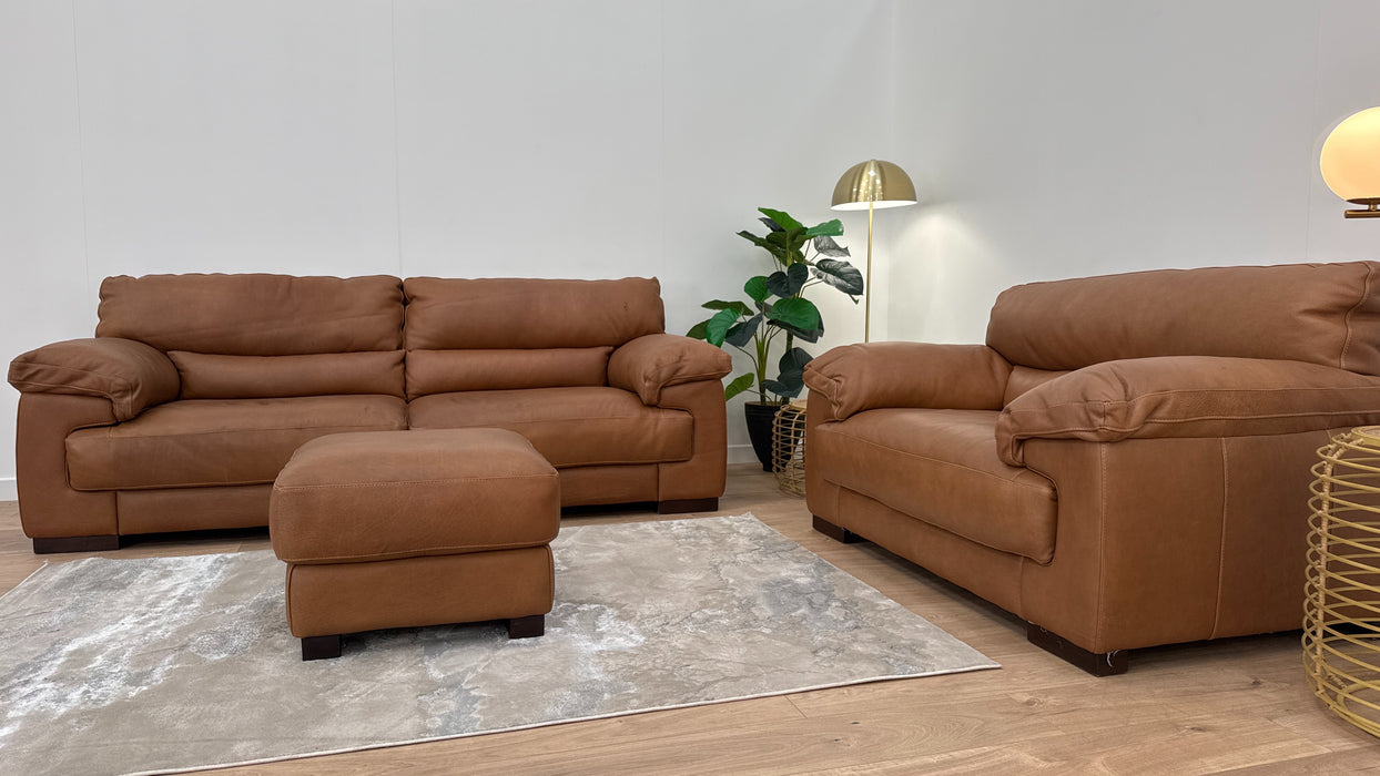 Santino 3 Seater - Loveseat - Footstool - Leather Sofa - Apollo Tan