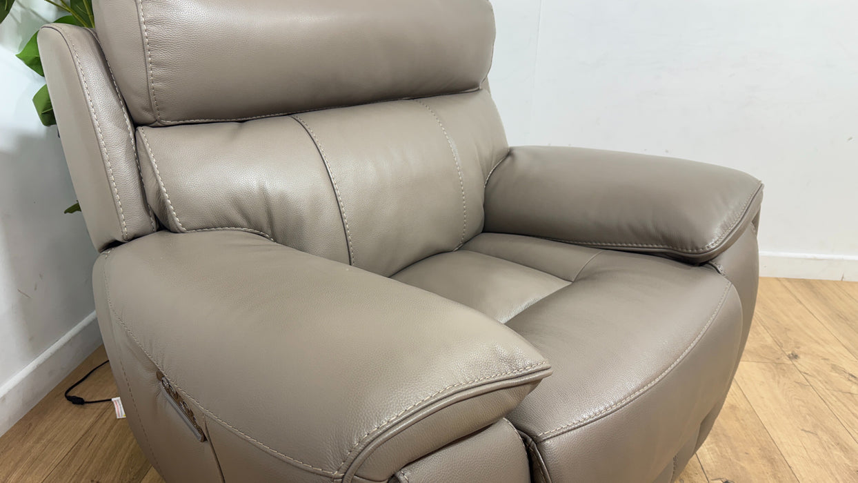 Sofology Radleigh Leather Chair Power Recliner/Headrest in Trusty Soft Sheen Taupe
