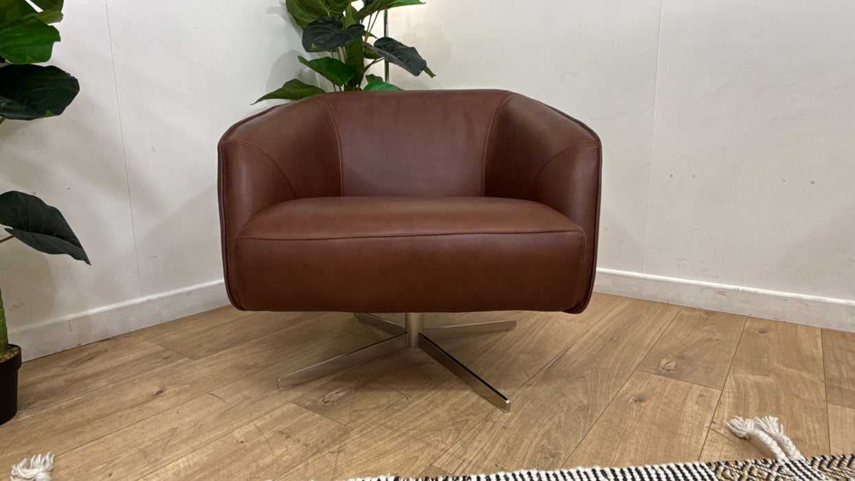 Sofology Adler Leather Swivel Chair in Relaxed Soft Brown