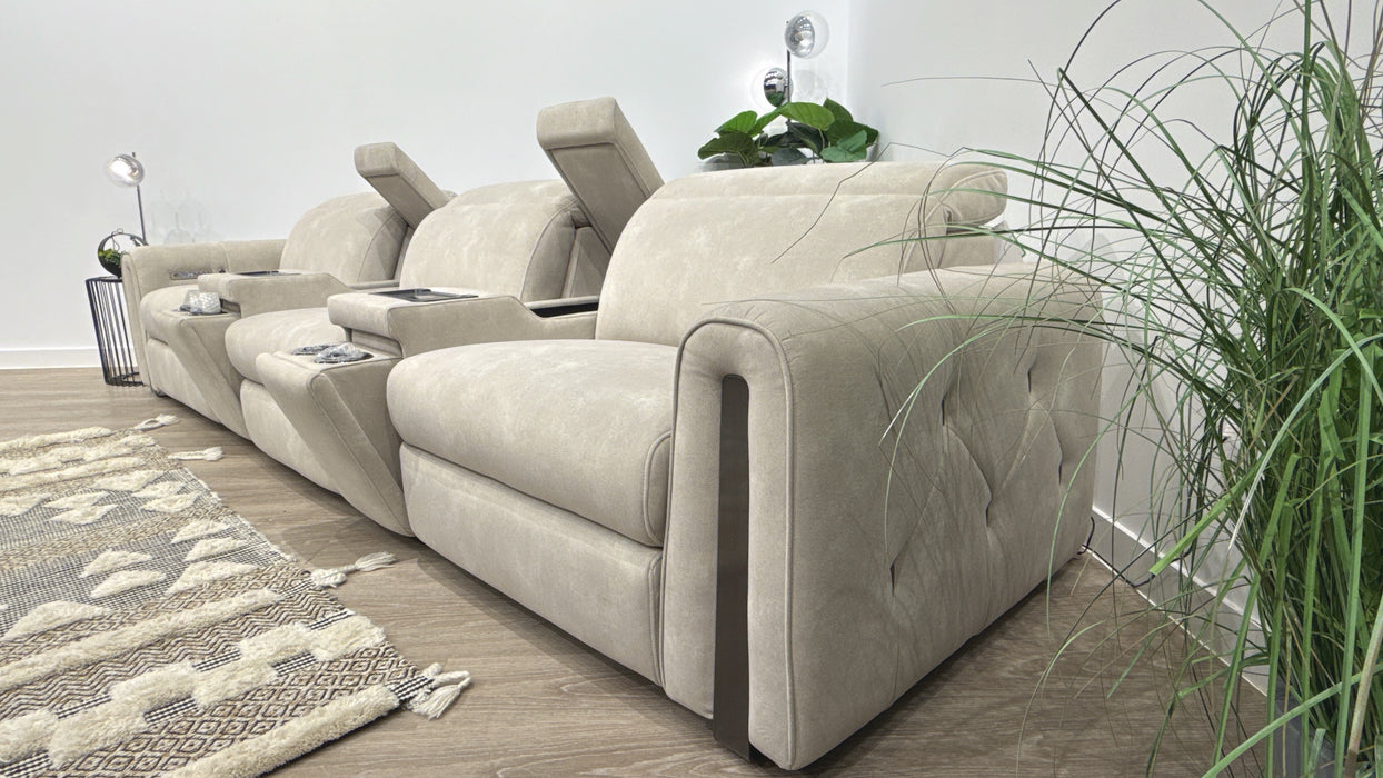 Sofology Kingsbridge 3 Seater Triple Power Recliner Cinema Sofa in Flecked Fabric Ivory