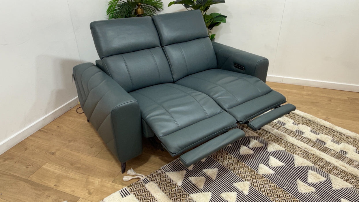 Sofology Allure Leather 2 Seater Power Recliner/Headrest in Trusty Embossed Peacock
