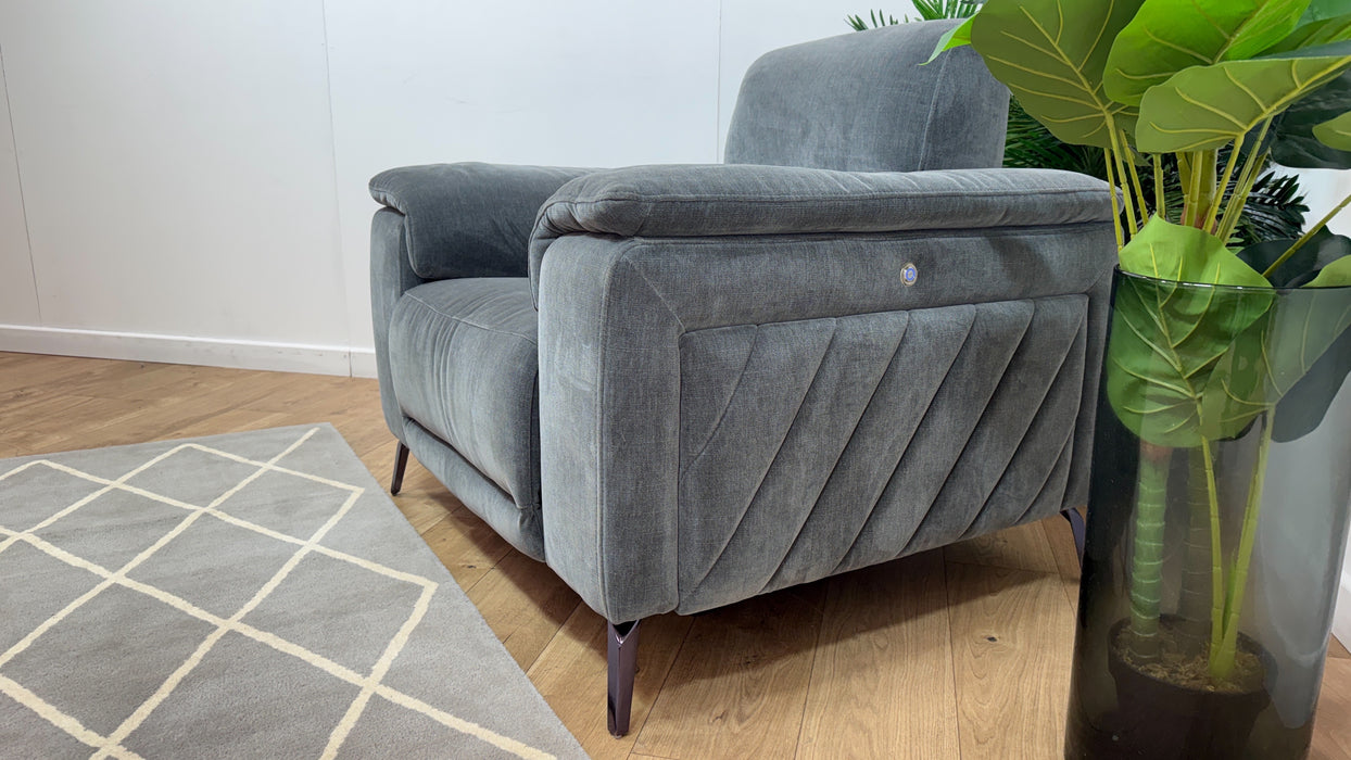 Sofology Fratelli Fabric Chair Power Recliner/Headrest in Relaxed Chenille Charcoal