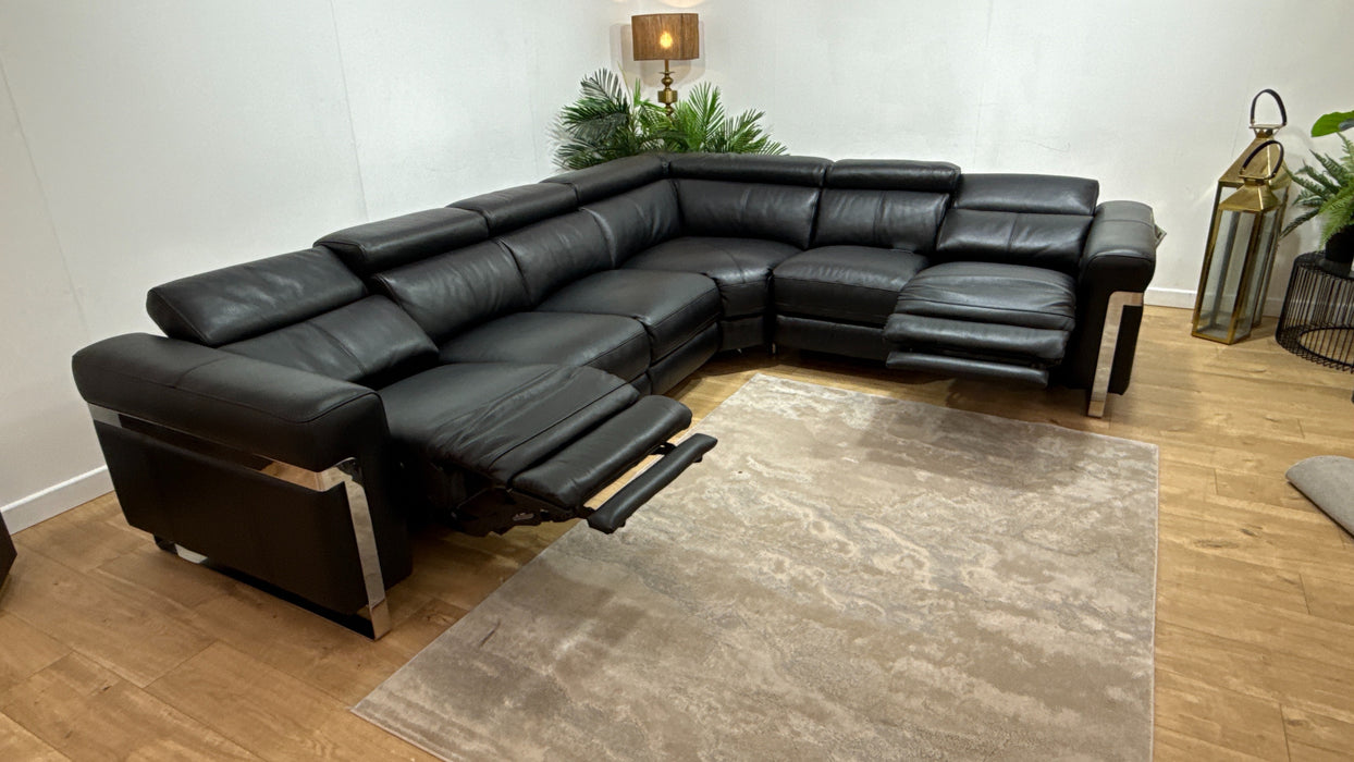 Sofology Moreno Leather 2 Corner 3 Power Recliner in Black