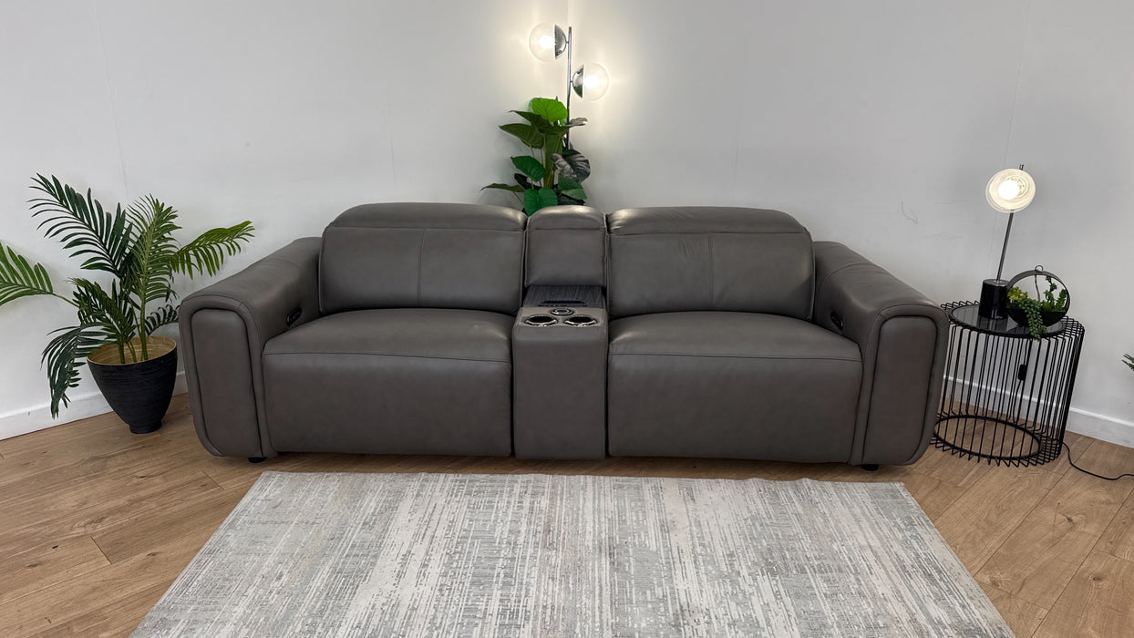Sofology The Premiere 2.5 Seater Recliner Sofa Console in Trusty Embossed Leather Grey