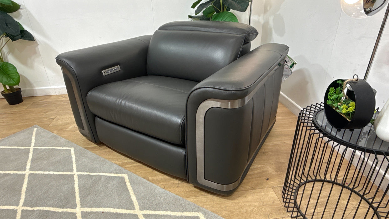 Sofology Plaza Leather Loveseat Power Recliner/Headrest in Trusty Embossed Charcoal