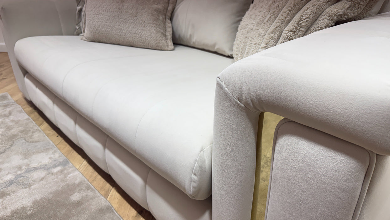 Sofology Oscar Fabric 2 Seater Gold Trim in Super Matt Velvet Ecru Mix