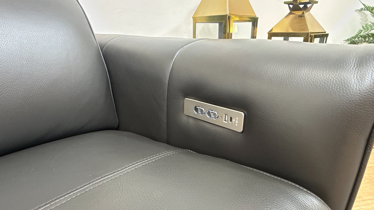 Sofology Kingsbridge Leather 2 Seater Power Recliner in Trusty Embossed Charcoal