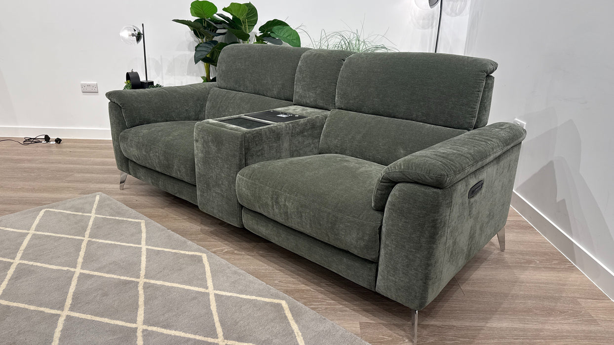Sofology Illinois 2 Seater Fabric Power Recliner with Console in Forrist Green