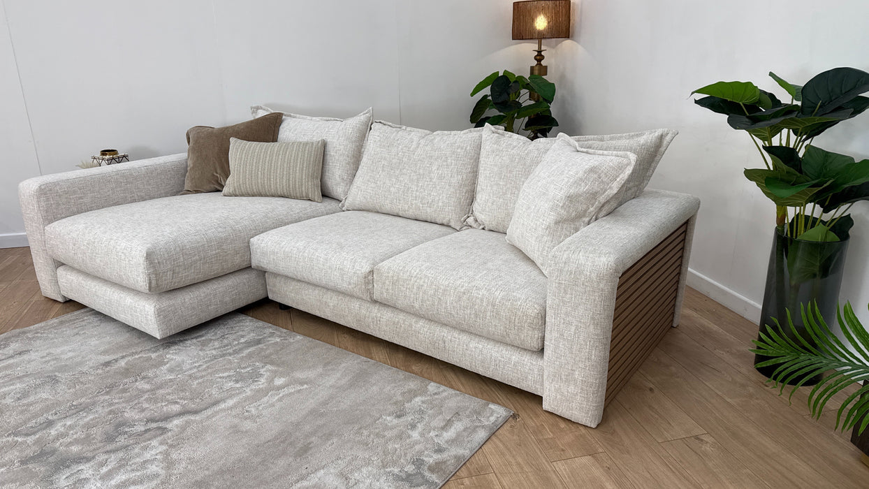 Sofology Cove Fabric Chaise Small Light Wood Panel in Artisan Chenille Ecru Mix