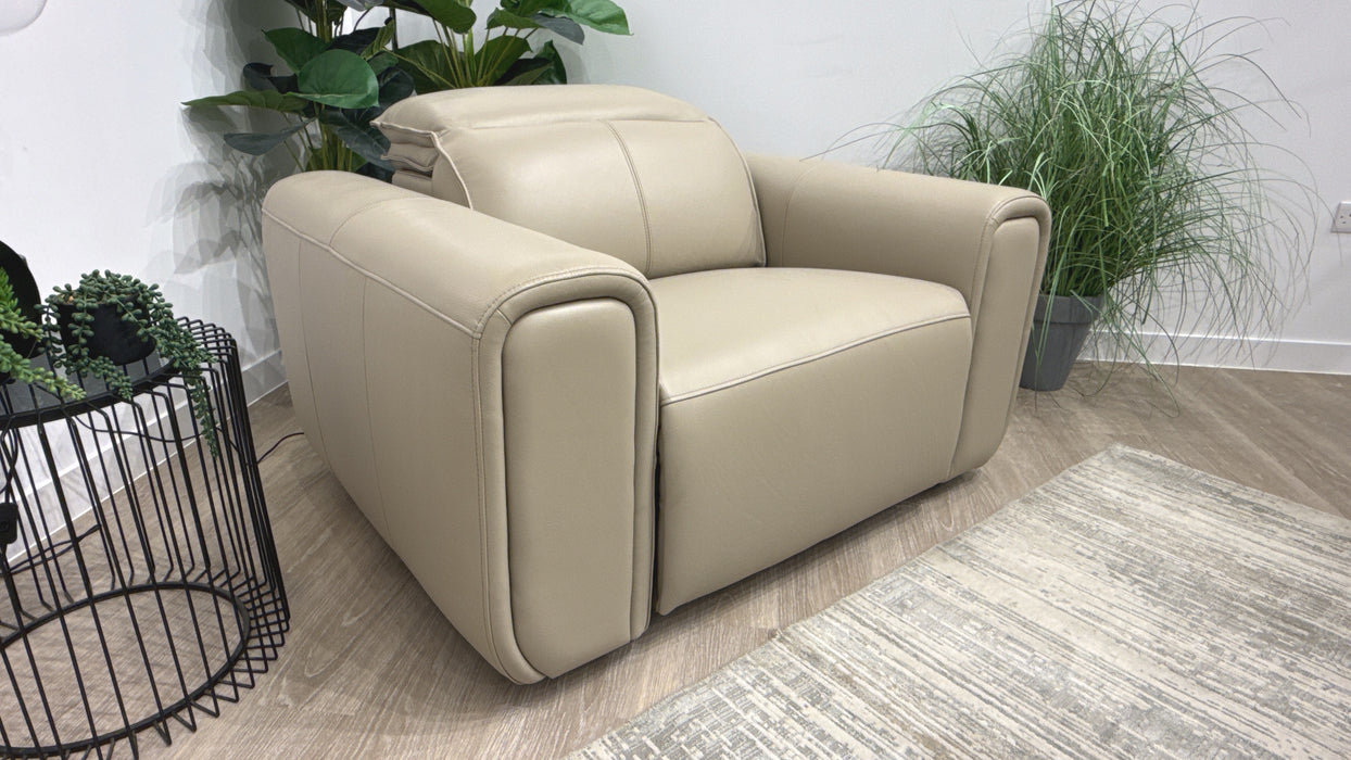 Sofology Premiere Leather Loveseat Power Recliner/Headrest in Trusty Embossed Stone