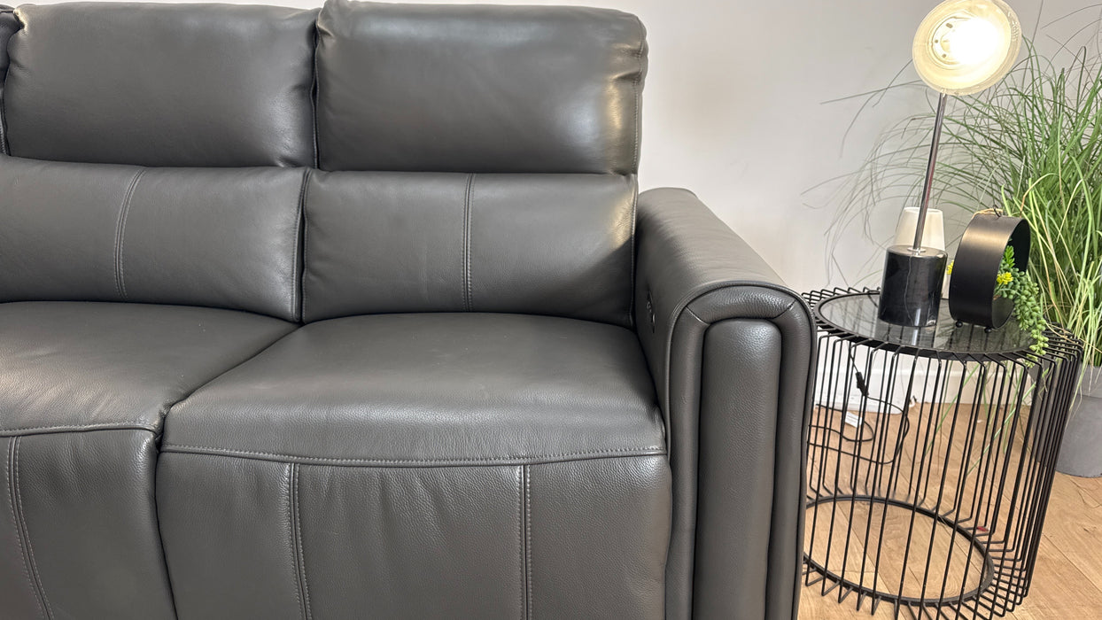 Sofology The Ravello Leather 1 Corner 2 Power Recliner/Headrest Lumbar + Armless Unit Power Recliner Support in Trusty Embossed Charcoal