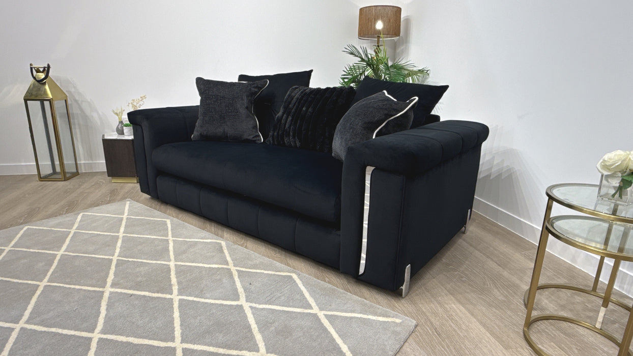 Sofology Oscar Fabric 2 Seater Silver Trim in Super Matt Velvet Black Mix