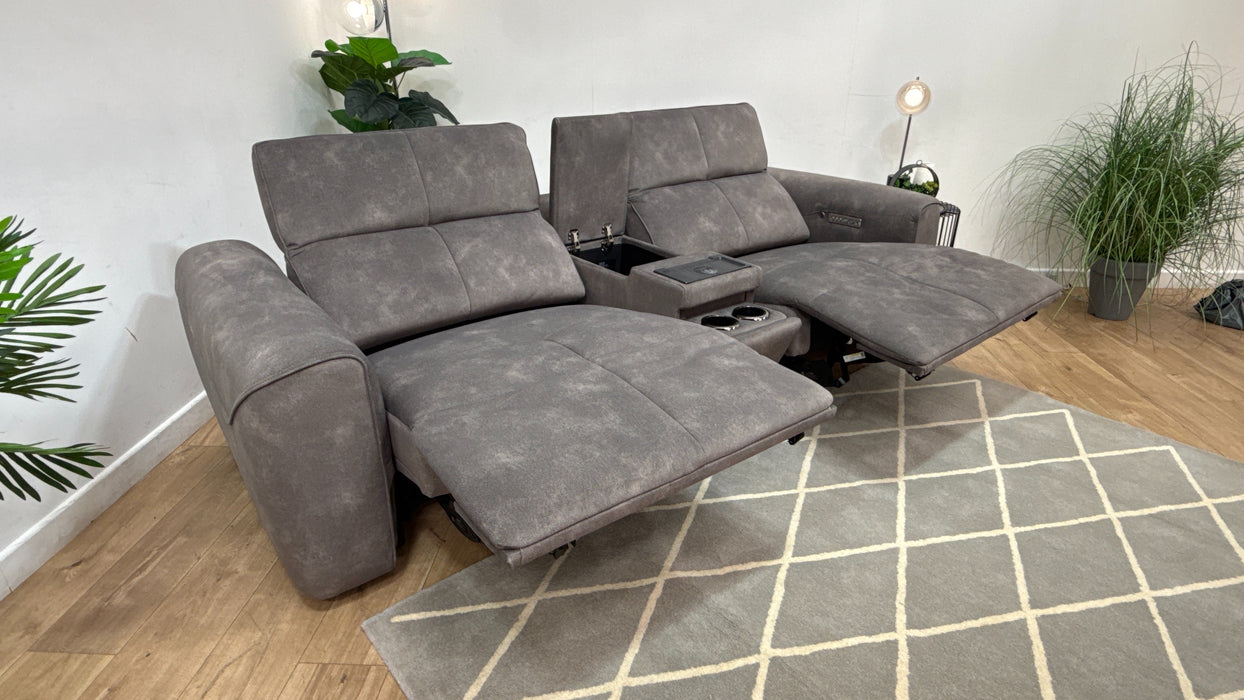 Sofology Riviera Fabric 2.5 Seater Console Power Recliner/Headrest Heated Seats in Mocha