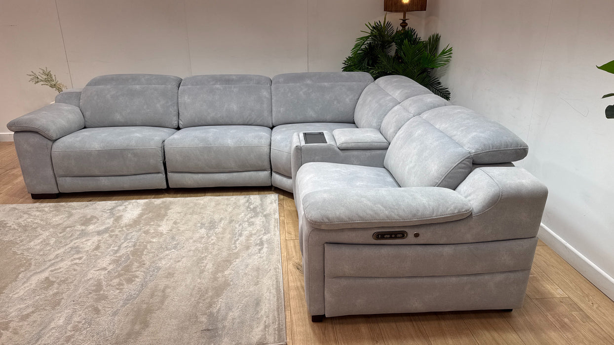 Sofology Portland Fabric 3 Corner Console 1.5 Power Recliner/Headrest Heated Seats in Lifestyle Flecked Silver