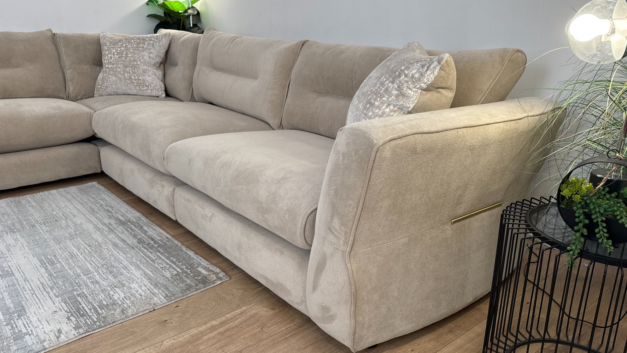 Sofology Reign Fabric 3 Corner 3 Gold Trim in Luxe Sherpa French Beige/Natural Mix