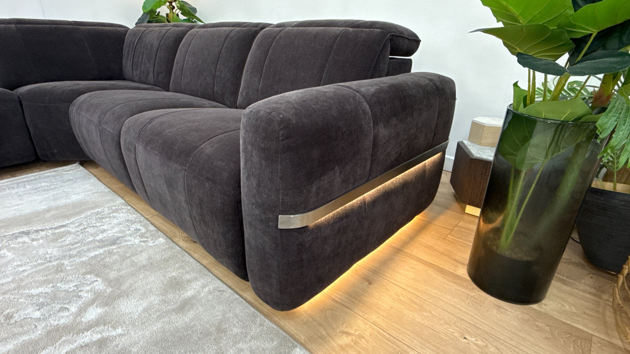 Sofology Lumiere Fabric 1.5 Corner 3 Power Recliner/Headrest Gunmetal Trim in Relaxed Chenille Raisin