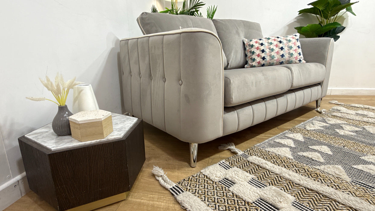 Sofology Remy Fabric 2 Seater in Super Matt Velvet Grey Mix With Cream Contrast Piping